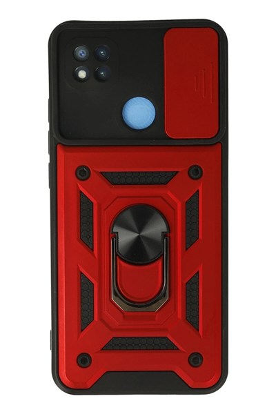 Mey İthalat®   Redmi 9C Kılıf Pars Lens Yüzüklü Silikon - Kırmızı