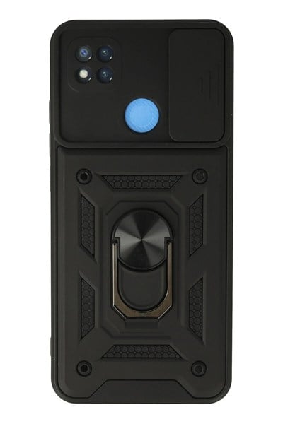 Mey İthalat®   Redmi 9C Kılıf Pars Lens Yüzüklü Silikon - Siyah
