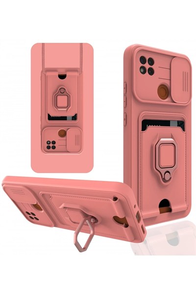 Mey İthalat®   Redmi 9C Kılıf Zuma Kartvizitli Yüzüklü Silikon - Pembe