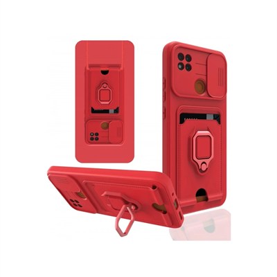 Mey İthalat®   Redmi 9C Kılıf Zuma Kartvizitli Yüzüklü Silikon - Kırmızı
