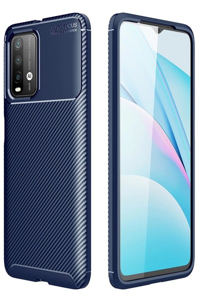 Mey İthalat®   Redmi 9T Kılıf Auto Focus Karbon Kapak - Lacivert