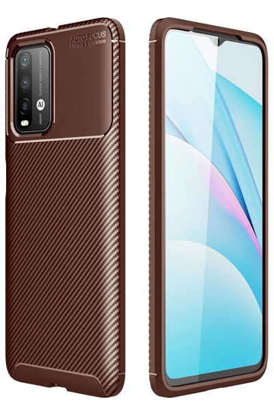 Mey İthalat®   Redmi 9T Kılıf Auto Focus Karbon Kapak - Kahverengi