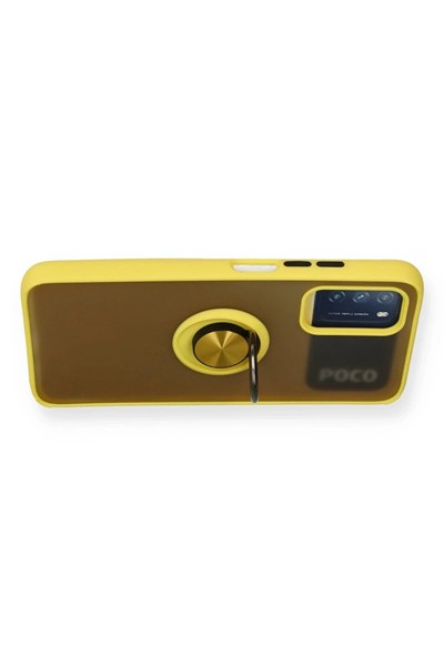 Mey İthalat®   Redmi 9T Kılıf Montreal Yüzüklü Silikon Kapak - Sarı