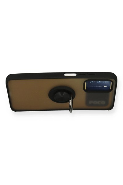 Mey İthalat®   Redmi 9T Kılıf Montreal Yüzüklü Silikon Kapak - Siyah