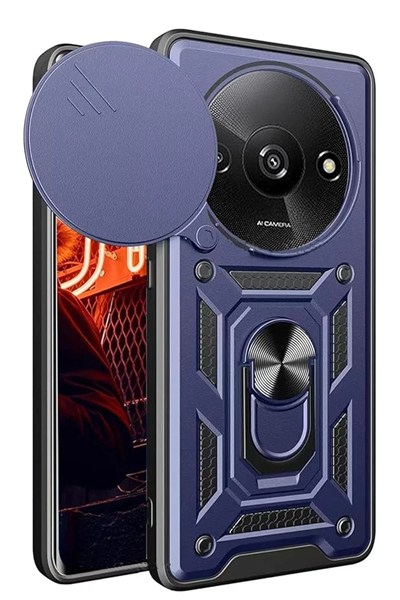 Mey İthalat®   Redmi A3 4G Kılıf Pars Lens Yüzüklü Silikon - Lacivert