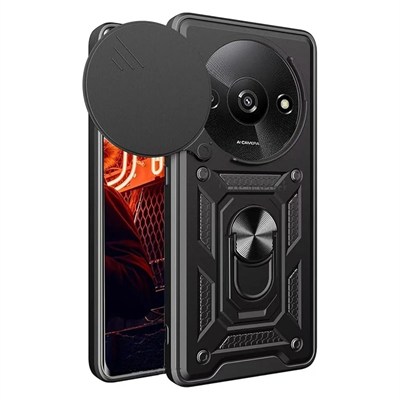 Mey İthalat®   Redmi A3 4G Kılıf Pars Lens Yüzüklü Silikon - Siyah