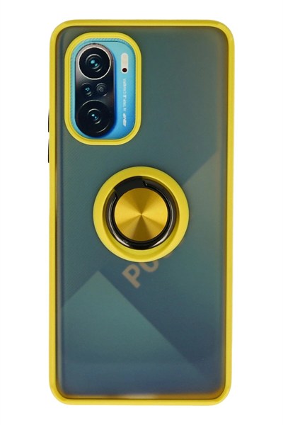 Mey İthalat®   Redmi K40 Kılıf Montreal Yüzüklü Silikon Kapak - Sarı
