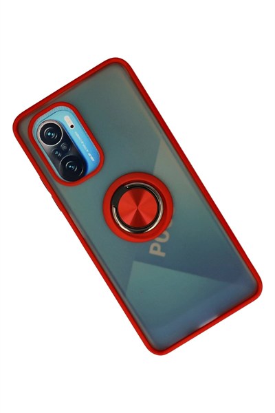 Mey İthalat®   Redmi K40 Kılıf Montreal Yüzüklü Silikon Kapak - Kırmızı