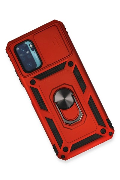 Mey İthalat®   Redmi Note 10 Kılıf Pars Lens Yüzüklü Silikon - Kırmızı