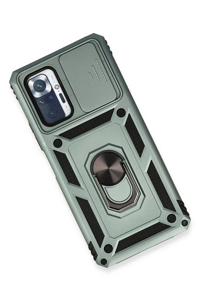 Mey İthalat®   Redmi Note 10 Pro Kılıf Pars Lens Yüzüklü Silikon - Yeşil