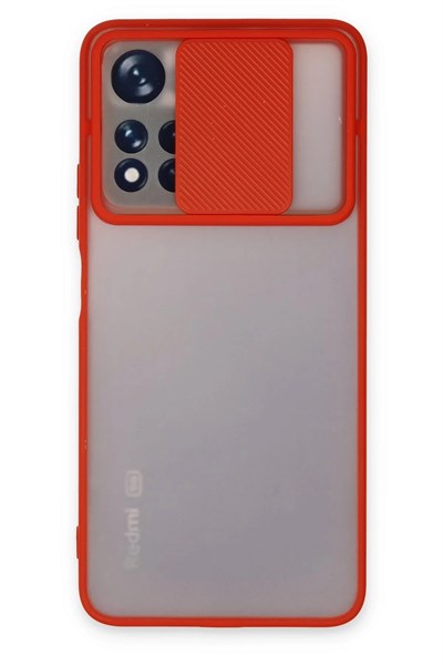 Mey İthalat®   Redmi Note 11 Pro Plus 5G Kılıf Palm Buzlu Kamera Sürgülü Silikon - Kırmızı