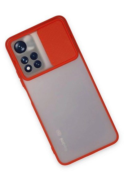 Mey İthalat®   Redmi Note 11T Kılıf Palm Buzlu Kamera Sürgülü Silikon - Kırmızı