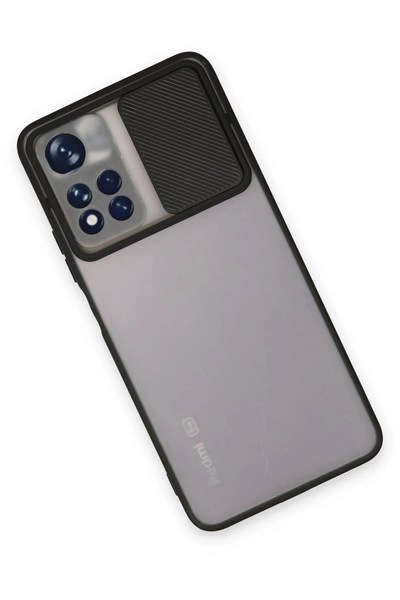 Mey İthalat®   Redmi Note 11T Kılıf Palm Buzlu Kamera Sürgülü Silikon - Siyah