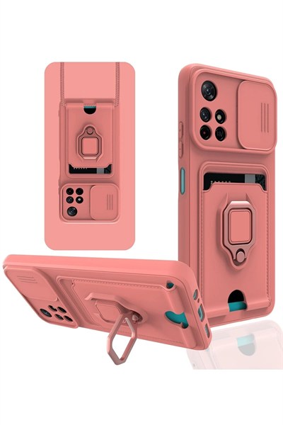 Mey İthalat®   Redmi Note 11T Kılıf Zuma Kartvizitli Yüzüklü Silikon - Pembe