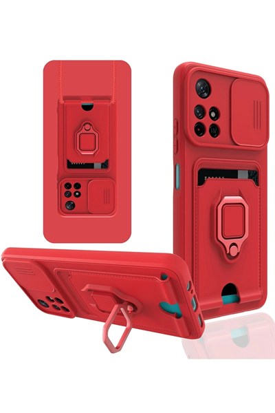 Mey İthalat®   Redmi Note 11T Kılıf Zuma Kartvizitli Yüzüklü Silikon - Kırmızı
