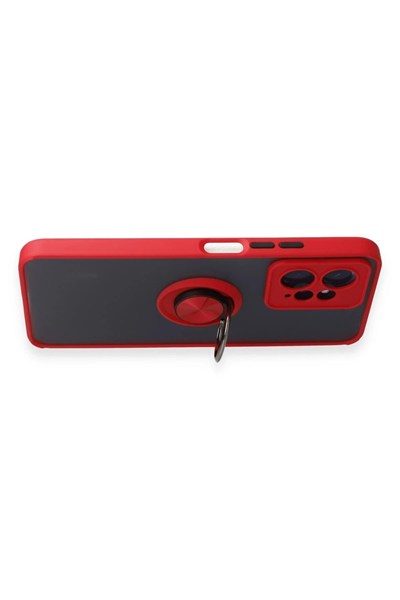Mey İthalat®   Redmi Note 12 4G Kılıf Montreal Yüzüklü Silikon Kapak - Kırmızı