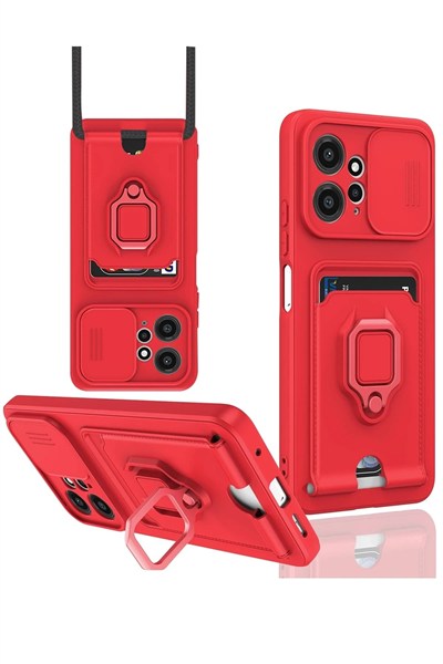 Mey İthalat®   Redmi Note 12 4G Kılıf Zuma Kartvizitli Yüzüklü Silikon - Kırmızı