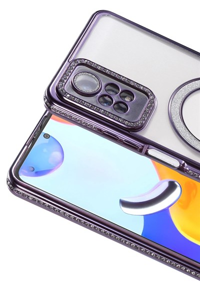 Mey İthalat®   Redmi Note 12 Pro 4G Joke Simli Magneticsafe Kılıf - Derin Mor