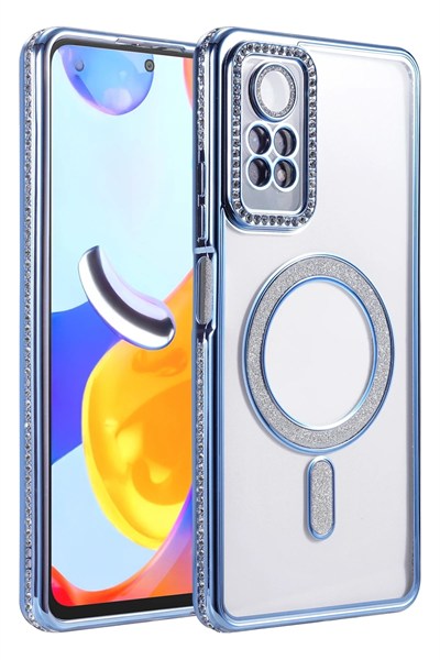 Mey İthalat®   Redmi Note 12 Pro 4G Joke Simli Magneticsafe Kılıf - Mavi