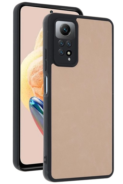Mey İthalat®   Redmi Note 12 Pro 4G Kılıf Aras Deri Kapak - Pudra
