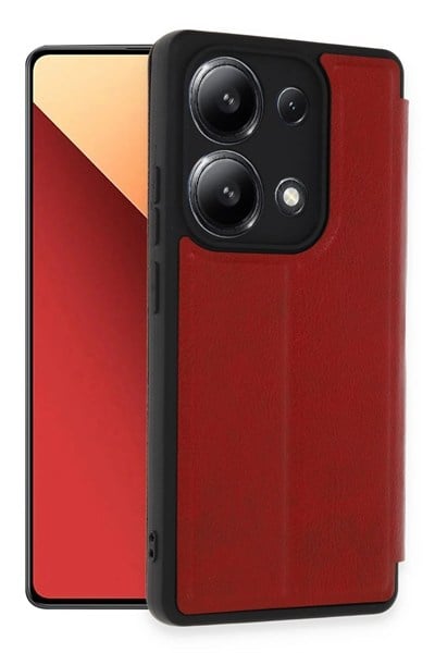Mey İthalat®   Redmi Note 13 4G Kılıf Flip Cover - Kırmızı