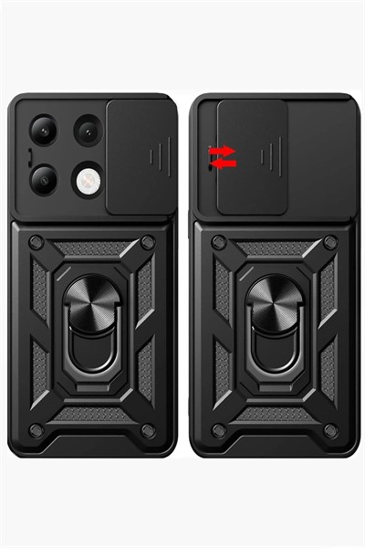 Mey İthalat®   Redmi Note 13 4G Kılıf Pars Lens Yüzüklü Silikon - Yeşil