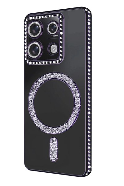 Mey İthalat®   Redmi Note 13 Pro 4G Joke Simli Magneticsafe Kılıf - Derin Mor