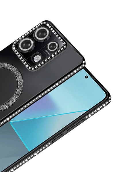 Mey İthalat®   Redmi Note 13 Pro 4G Joke Simli Magneticsafe Kılıf - Siyah