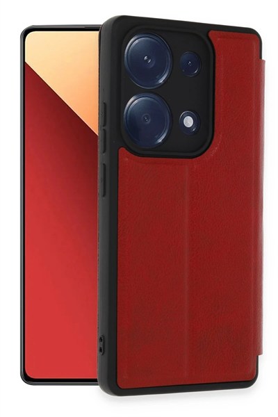 Mey İthalat®   Redmi Note 13 Pro 4G Kılıf Flip Cover - Kırmızı