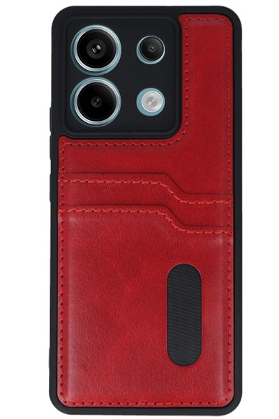 Mey İthalat®   Redmi Note 13 Pro 4G Kılıf Sara Kartvizitli Deri Kılıf - Kırmızı