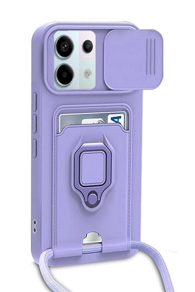 Mey İthalat®   Redmi Note 13 Pro 5G Kılıf Zuma Kartvizitli Yüzüklü Silikon - Lila