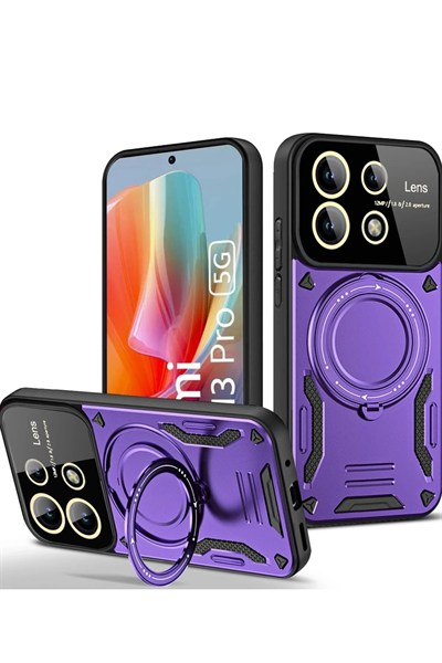 Mey İthalat®   Redmi Note 13 Pro 5G Kılıf Joy Lens Standlı Kapak - Mor