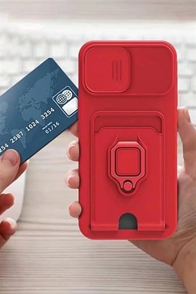 Mey İthalat®   Redmi Note 13 Pro 5G Kılıf Zuma Kartvizitli Yüzüklü Silikon - Kırmızı