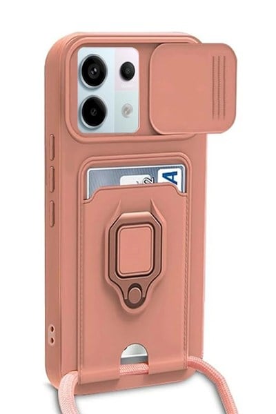Mey İthalat®   Redmi Note 13 Pro 5G Kılıf Zuma Kartvizitli Yüzüklü Silikon - Pembe