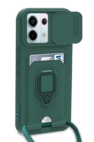 Mey İthalat®   Redmi Note 13 Pro 5G Kılıf Zuma Kartvizitli Yüzüklü Silikon - Yeşil