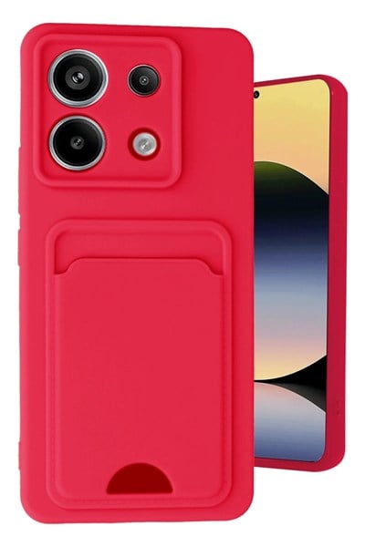 Mey İthalat®   Redmi Note 13 Pro 5G Kılıf Kelvin Kartvizitli Silikon - Kırmızı