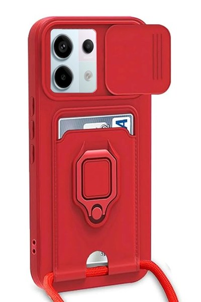 Mey İthalat®   Redmi Note 13 Pro 5G Kılıf Zuma Kartvizitli Yüzüklü Silikon - Kırmızı