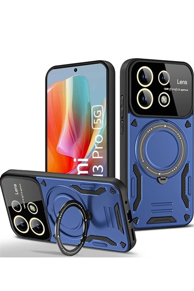 Mey İthalat®   Redmi Note 13 Pro 5G Kılıf Joy Lens Standlı Kapak - Lacivert