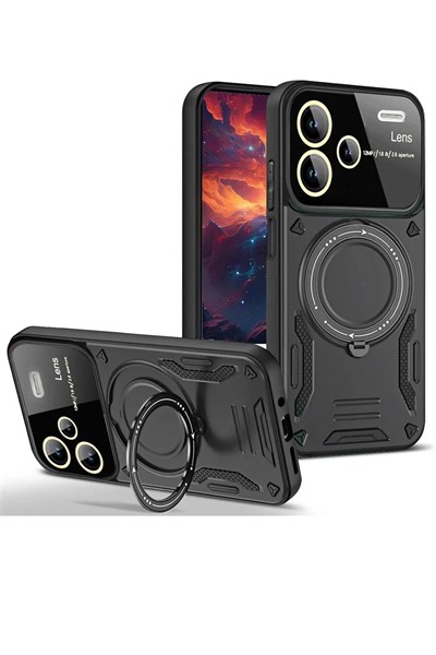 Mey İthalat®   Redmi Note 13 Pro Plus Joy Lens Standlı Kapak - Siyah