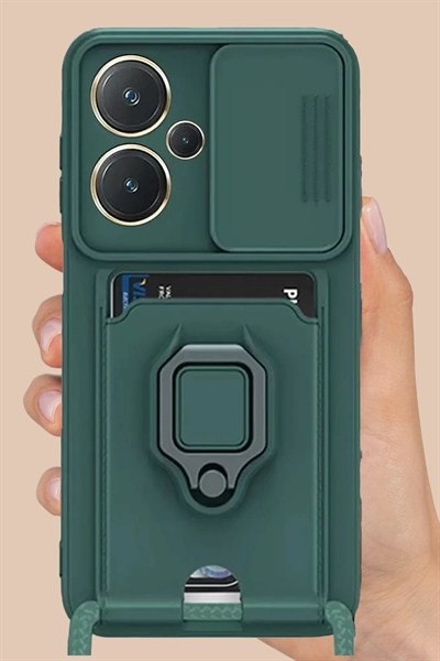 Mey İthalat®   Redmi Note 13 Pro Plus Kılıf Zuma Kartvizitli Yüzüklü Silikon - Lacivert