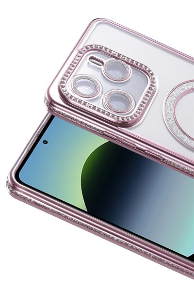 Mey İthalat®   Redmi Note 14 4G Joke Simli Magneticsafe Kılıf - Pembe