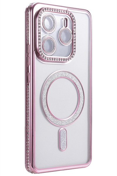 Mey İthalat®   Redmi Note 14 4G Joke Simli Magneticsafe Kılıf - Pembe