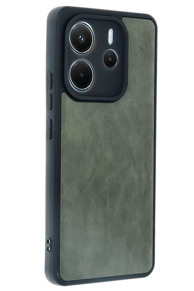 Mey İthalat®   Redmi Note 14 4G Kılıf Aras Deri Kapak - Koyu Yeşil