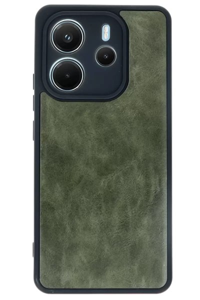 Mey İthalat®   Redmi Note 14 4G Kılıf Aras Deri Kapak - Koyu Yeşil