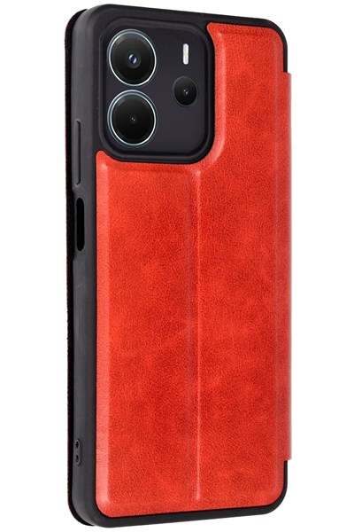 Mey İthalat®   Redmi Note 14 4G Kılıf Flip Cover - Kırmızı