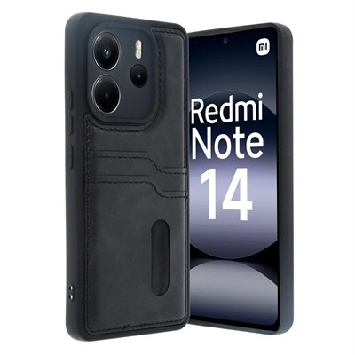 Mey İthalat®   Redmi Note 14 4G Kılıf Sara Kartvizitli Deri Kılıf - Siyah
