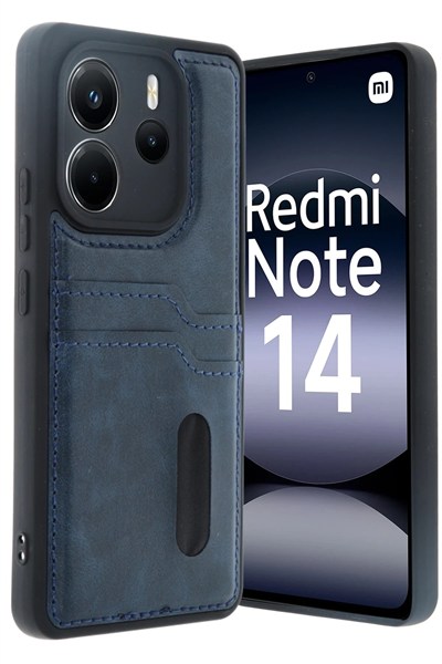 Mey İthalat®   Redmi Note 14 4G Kılıf Sara Kartvizitli Deri Kılıf - Lacivert