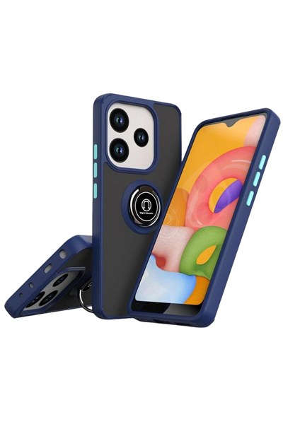 Mey İthalat®   Redmi Note 14 4G Montreal Yüzüklü Silikon Kapak - Lacivert