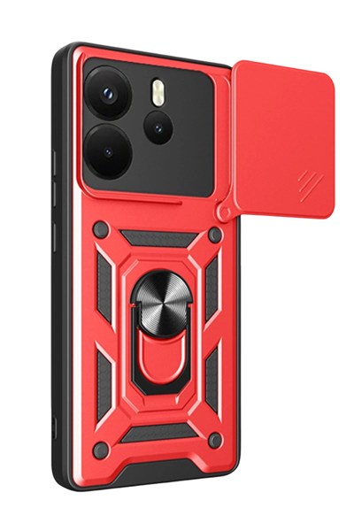 Mey İthalat®   Redmi Note 14 4G Pars Lens Yüzüklü Silikon - Kırmızı