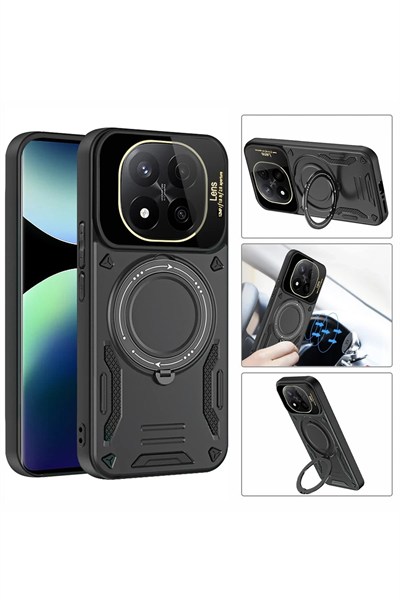 Mey İthalat®   Redmi Note 14 Pro 4G Kılıf Joy Lens Standlı Kapak - Siyah